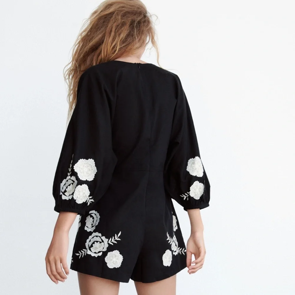 Zara embroidery linen blend jumpsuits bloggers fav